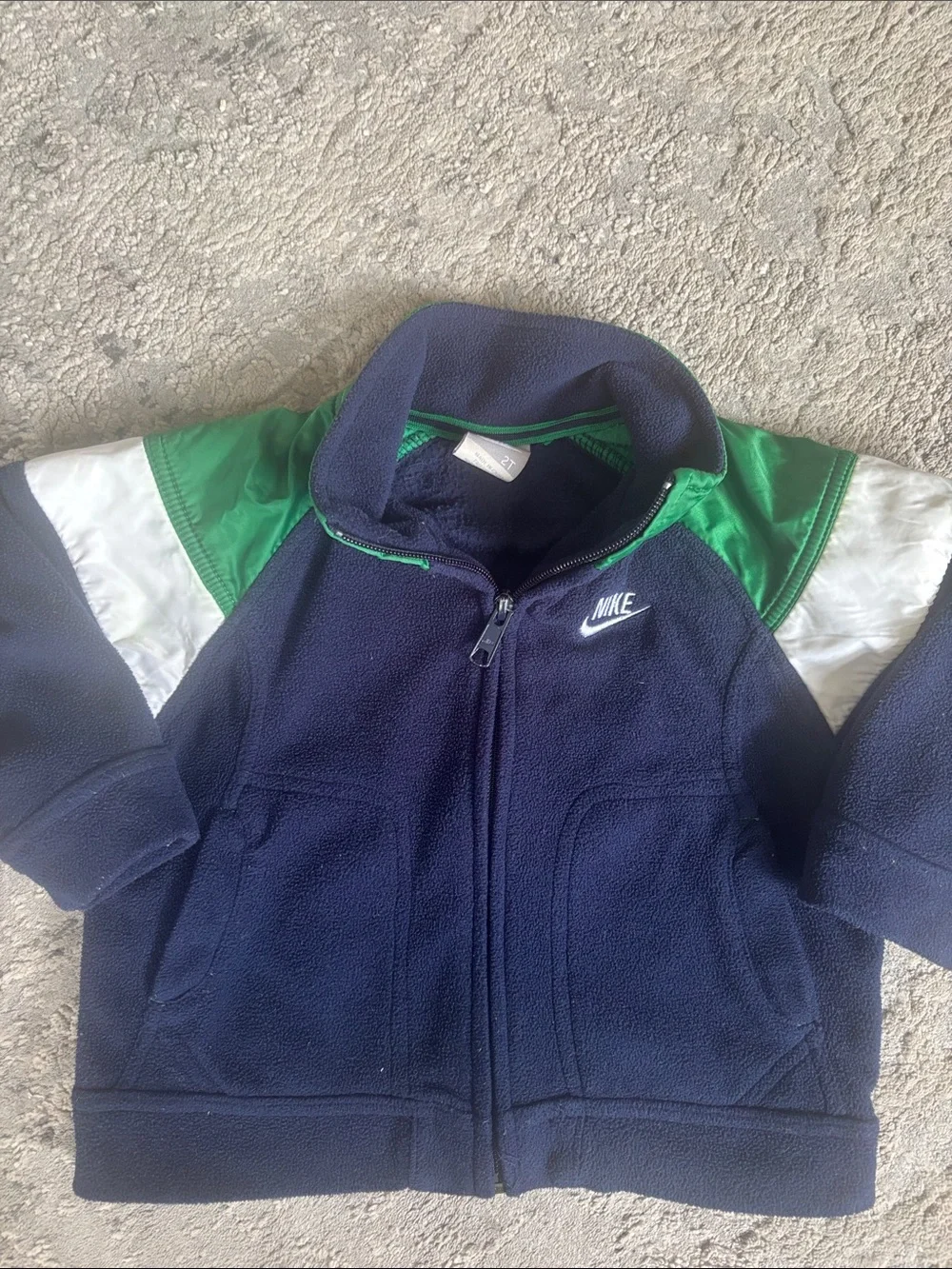 Vintage Nike Navy Jacket with Green and White Shoulder Panels